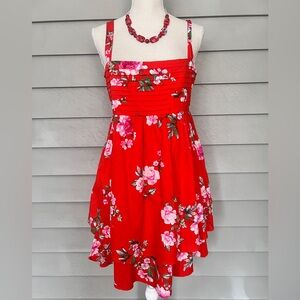 Floral Red summer dress with pockets size XL